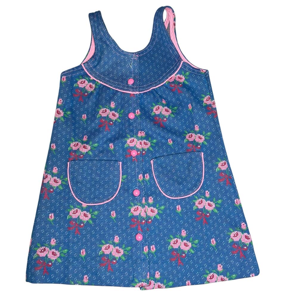 Carter's 70s vintage blue and pink floral cottage button front dress girls  5